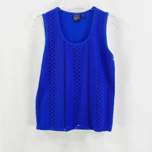 RAFAELLA Blue Eyelet Sheer Sleeveless Scoop Neck Top